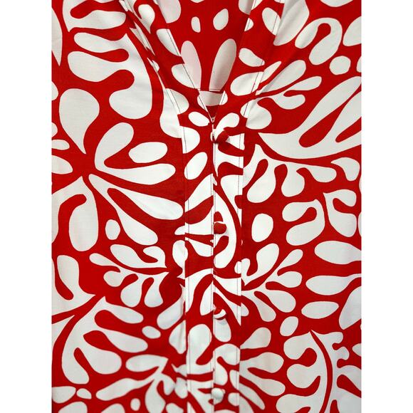 Loft Red White Abstract Floral Short Sleeve Dress Size Large Resort Casual - Picture 4 of 9